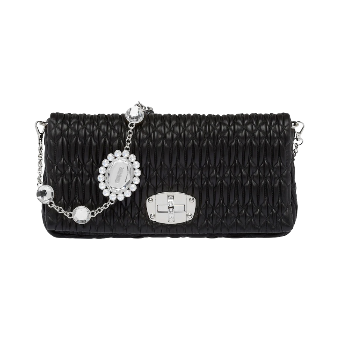 미우 미우 아이코닉 크리스탈 클로케 나파 레더 백 블랙(Miu Miu Iconic Crystal Cloque Nappa Leather Bag Black) - 1