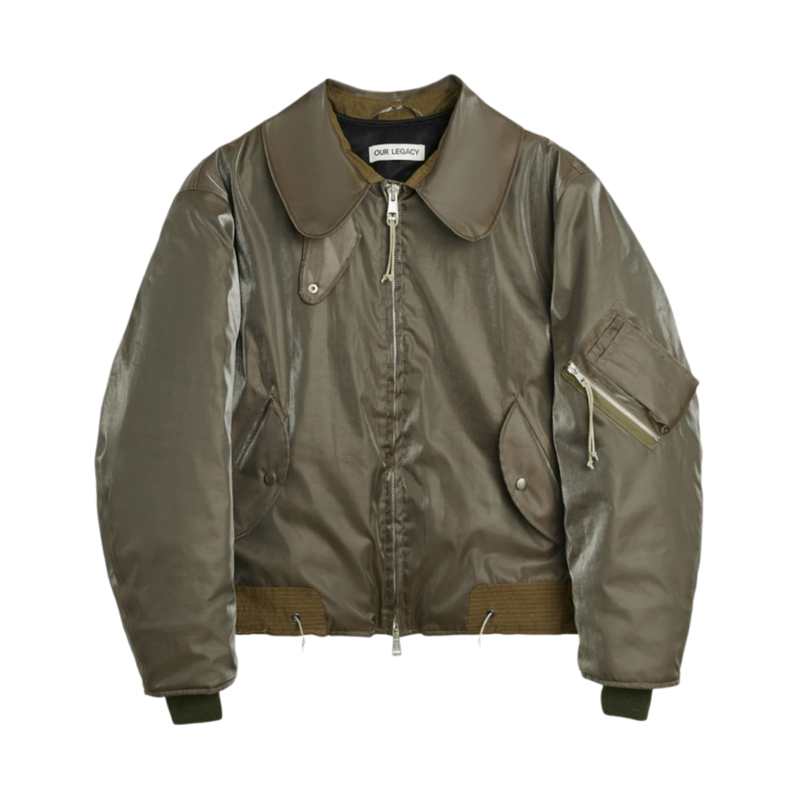 (W) 아워레가시 글립토돈 봄버 아미 그린 쉬머 테크((W) Our Legacy Glyptodon Bomber Army Green Shimmer Tech) - 1