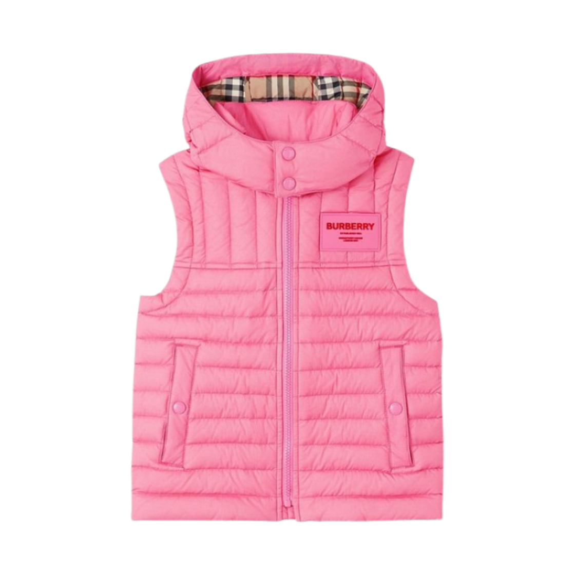 8053880 (Kids) Burberry Logo Patch Hooded Padded Vest Bubblegum Pink