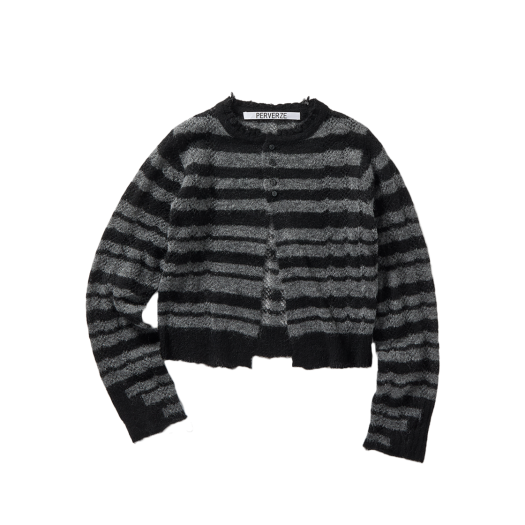 KW5DKNCPZ08BK Perverze Women Thick Stripe Knit Cardigan Black - 25FW