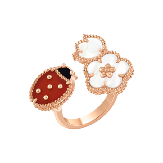 VCARP9X300 Van Cleef & Arpels Lucky Spring Between The Finger Ring 18K Pink Gold Mother of Pearl Onyx Carnelian
