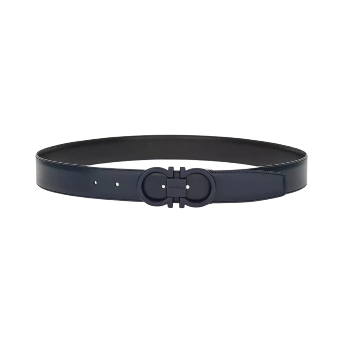 페라가모 리버시블 어드저스터블 카프스킨 레더 간치니 벨트 블랙 네이비(Ferragamo Reversible and Adjustable Calfskin Leather Gancini Belt Black Navy) - 1