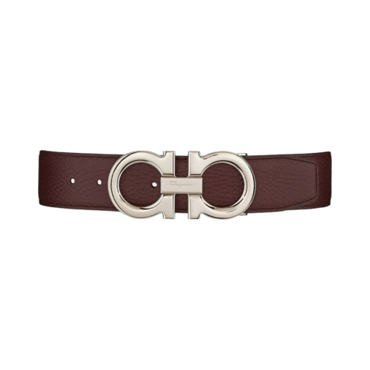 Ferragamo Reversible and Adjustable Hammered Calfskin Leather Gancini Belt Nebbiolo Black