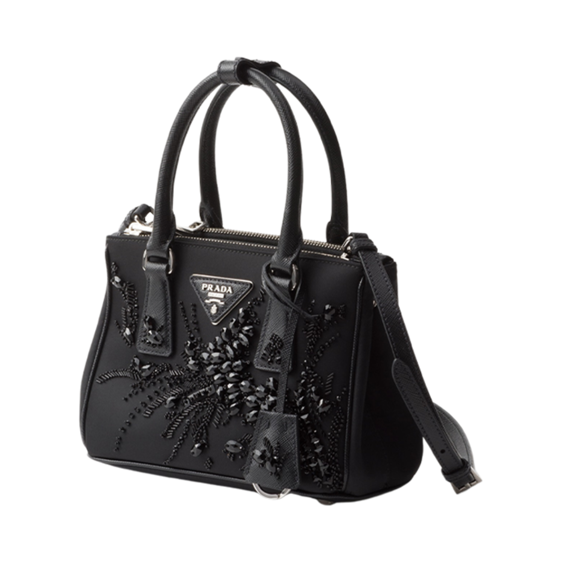 프라다 갤러리아 자수 리나일론 앤 사피아노 미니 백 블랙(Prada Galleria Embroidered Re-Nylon and Saffiano Mini-Bag Black) - 3
