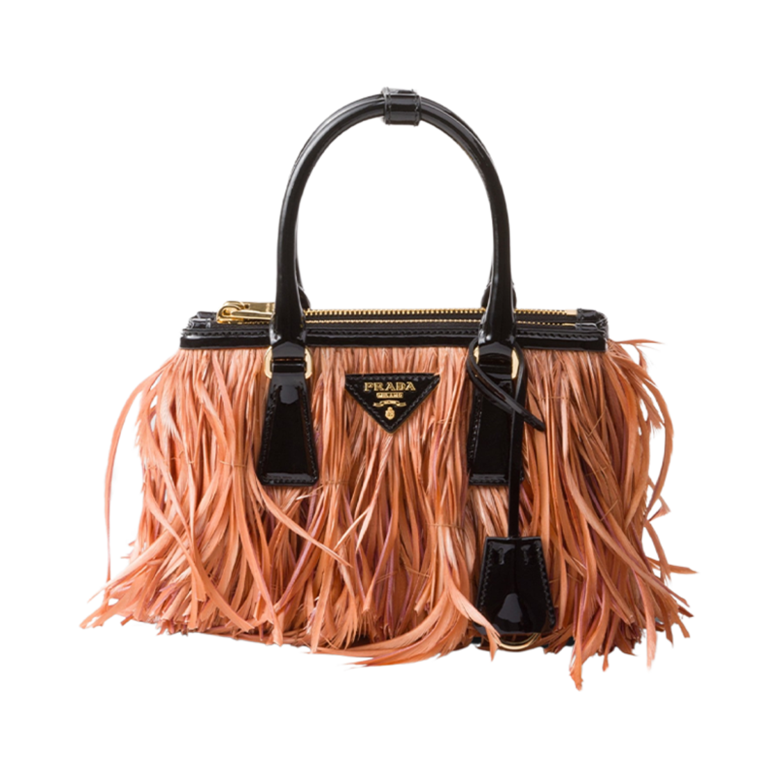 프라다 갤러리아 미니 백 페더 트림 애프리콧 블랙(Prada Galleria Mini-Bag with Feather Trim Apricot Black) - 1