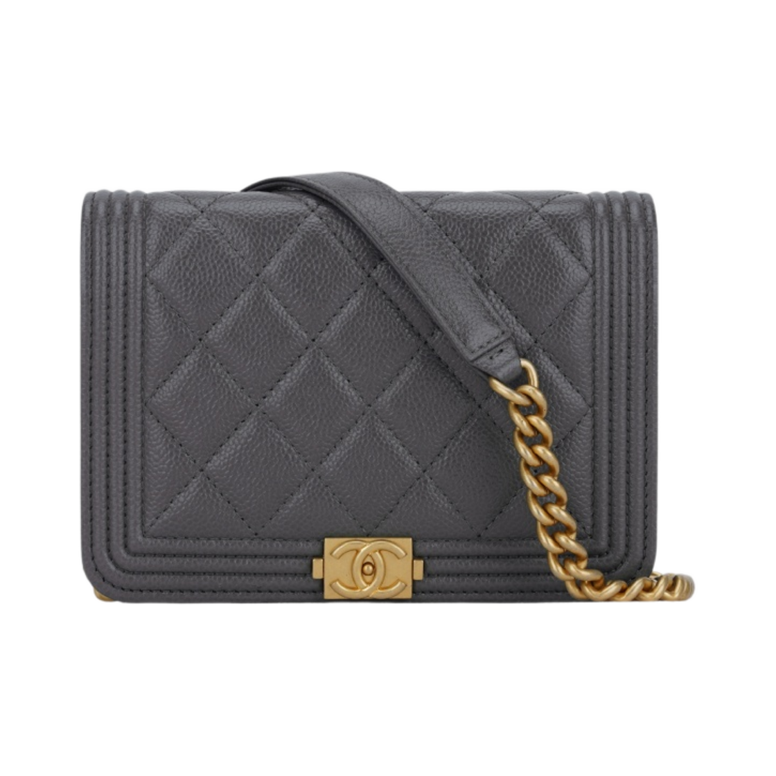 샤넬 보이 샤넬 체인 미니백 그레인드 카프스킨 & 골드 메탈 다크 그레이(Chanel Boy Chanel Clutch with Chain Grained Calfskin & Gold Dark Grey) - 1