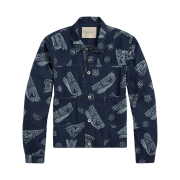 Double RL Indigo Railroad Print Twill Jacket Indigo White