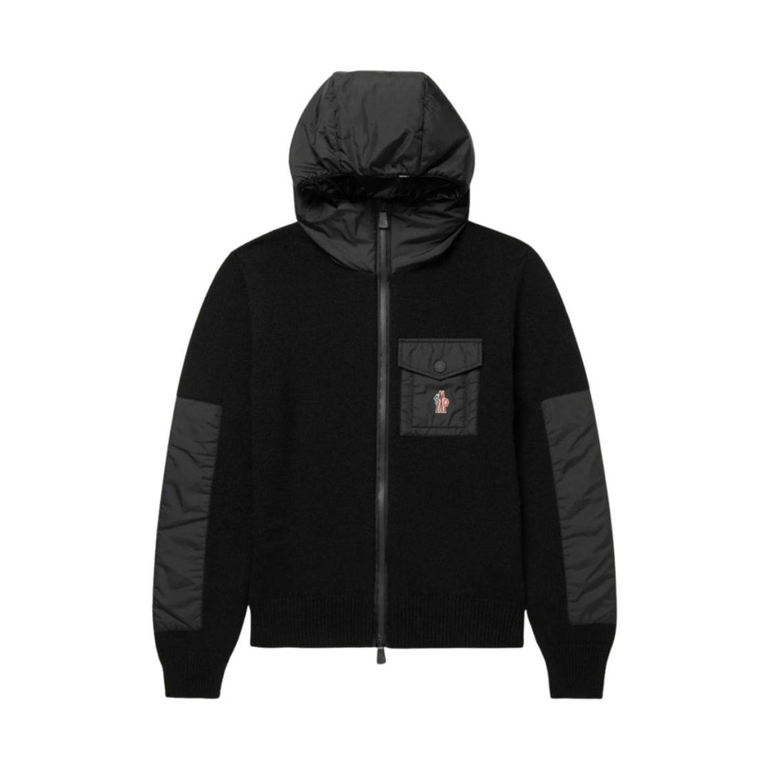 몽클레르 그레노블 로고 아플리케 쉘 트림 울 블렌드 집업 후드 블랙 - 21FW(Moncler Grenoble Logo Appliqued Shell Trim Wool Blend Zip-Up Hoodie Black - 21FW) - 1