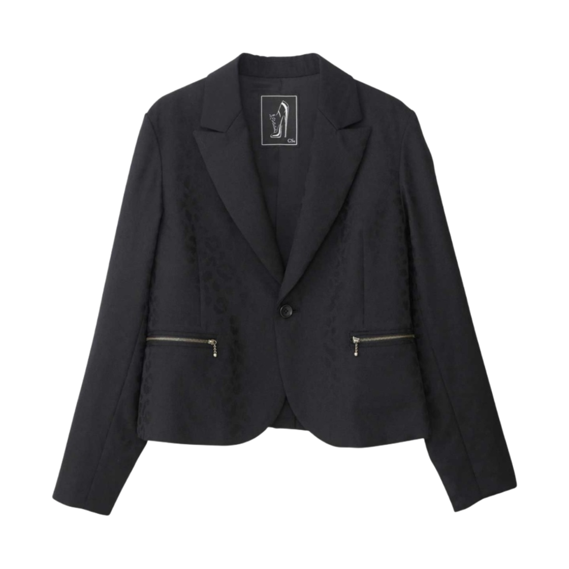 (W) 히스테릭 글래머 립 레오 패턴 자카드 스펜서 자켓 블랙 멀티 컬러((W) Hysteric Glamour Lip Leo Pattern Jacquard Spencer Jacket Black Multicolor) - 1