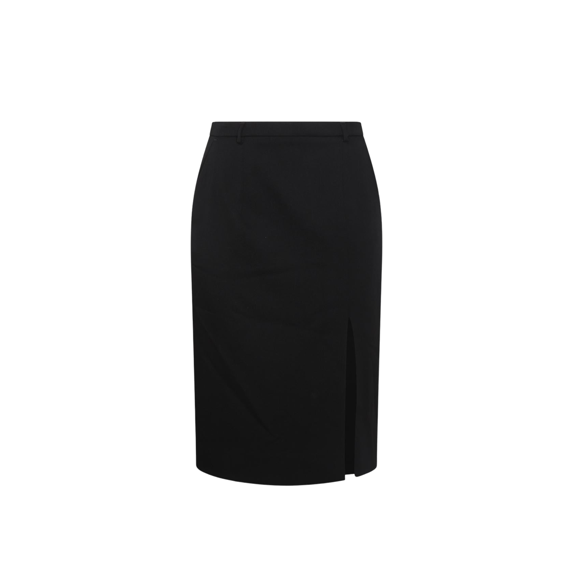 F4CXHTFU28JN0000 (W) Dolce & Gabbana Calf Length Wool Gabardine Skirt with Slit Black