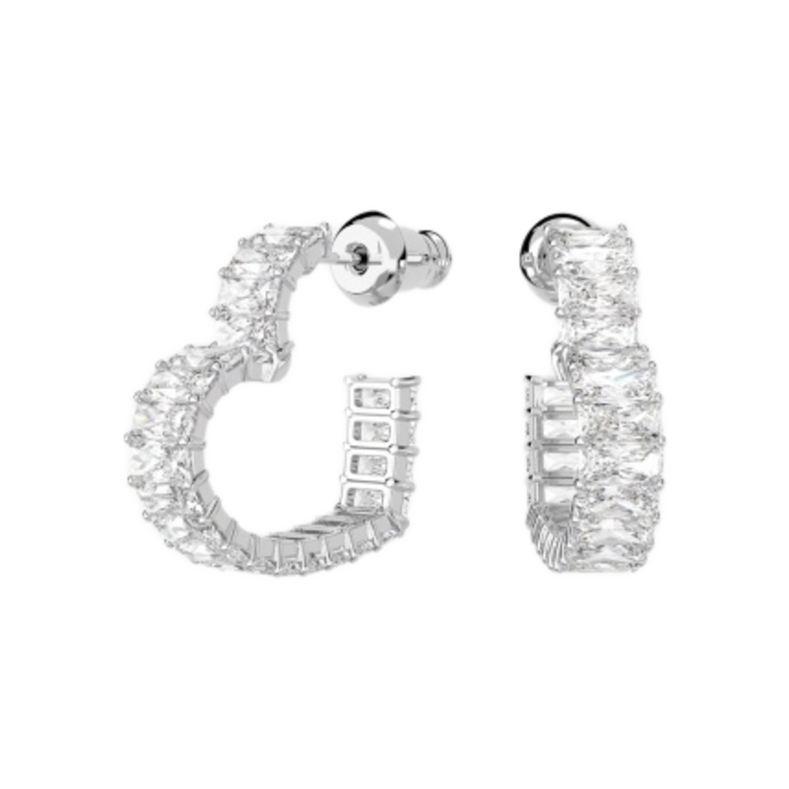 (W) 스와로브스키 매트릭스 훕 하트 이어링 스몰 화이트 로듐 플래팅((W) Swarovski Matrix Hoop Heart Earrings Small White Rhodium Plated) - 1