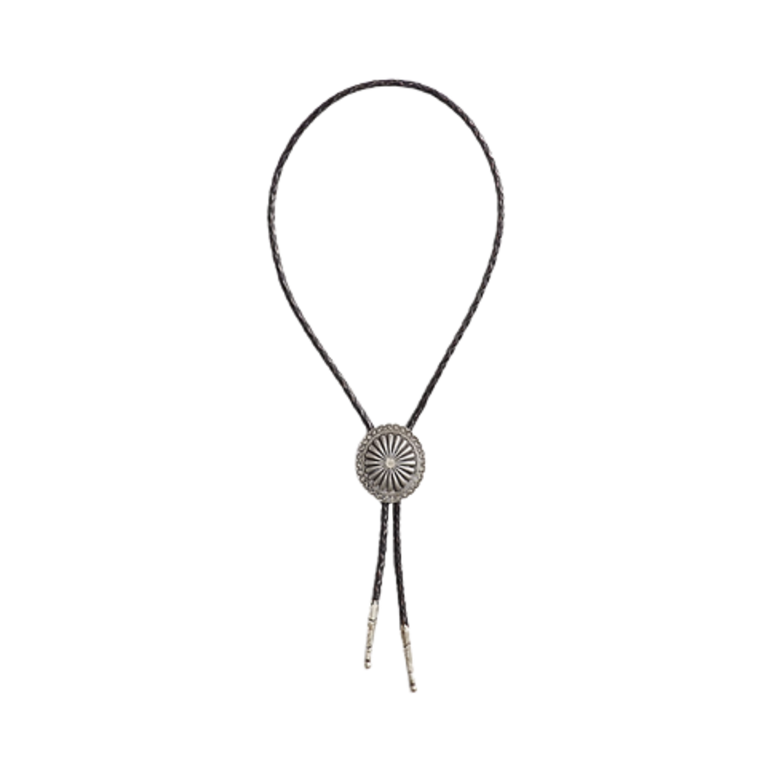 MARRJWL0K420004001 Double RL Braided Leather Bolo Tie Black Silver