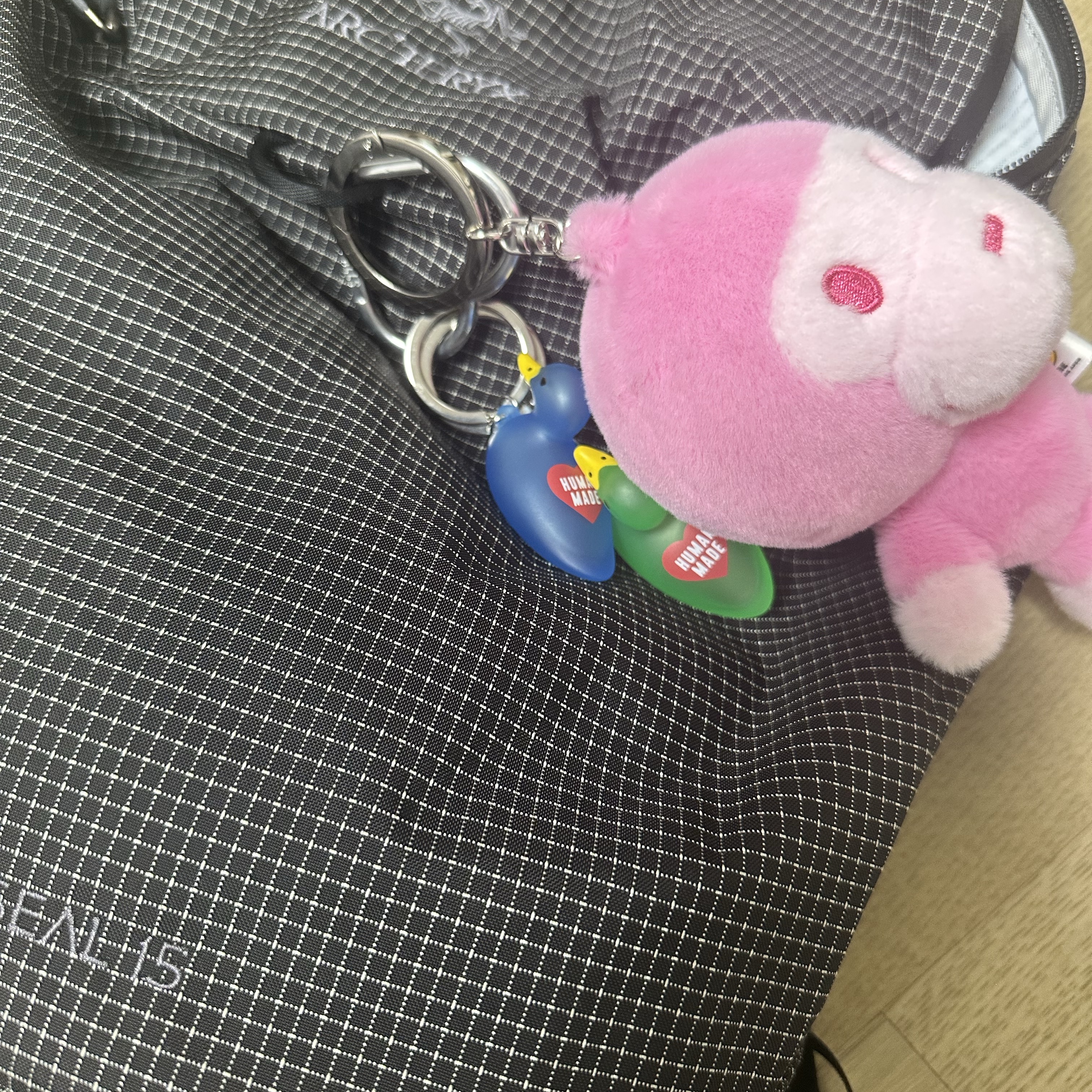 Arc'teryx Konseal 15 Backpack Black, BAPE Baby Milo Plush Doll Keychain Light Pink 착용 스타일
