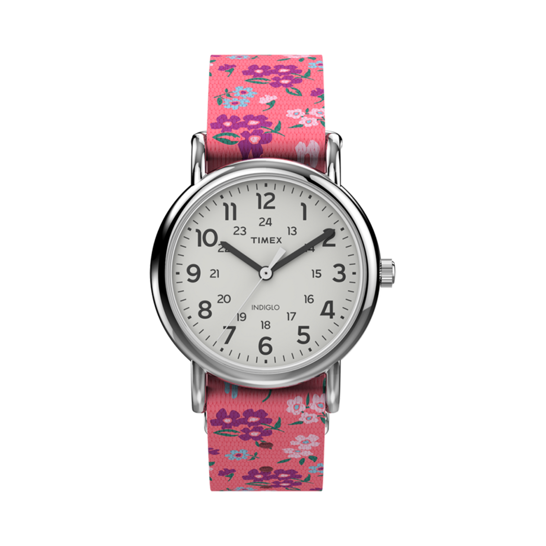 TW2V61400 Timex Weekender 31mm Fabric Strap Watch Pink Silver Tone