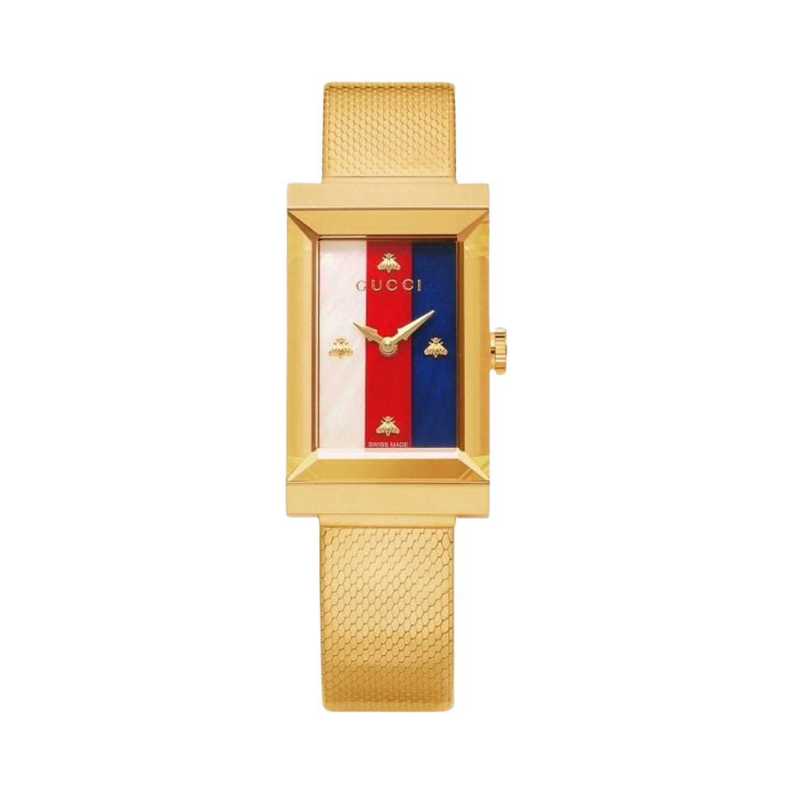 YA147410 (W) Gucci G-Frame Quartz Stainless Steel Gold White Red Blue
