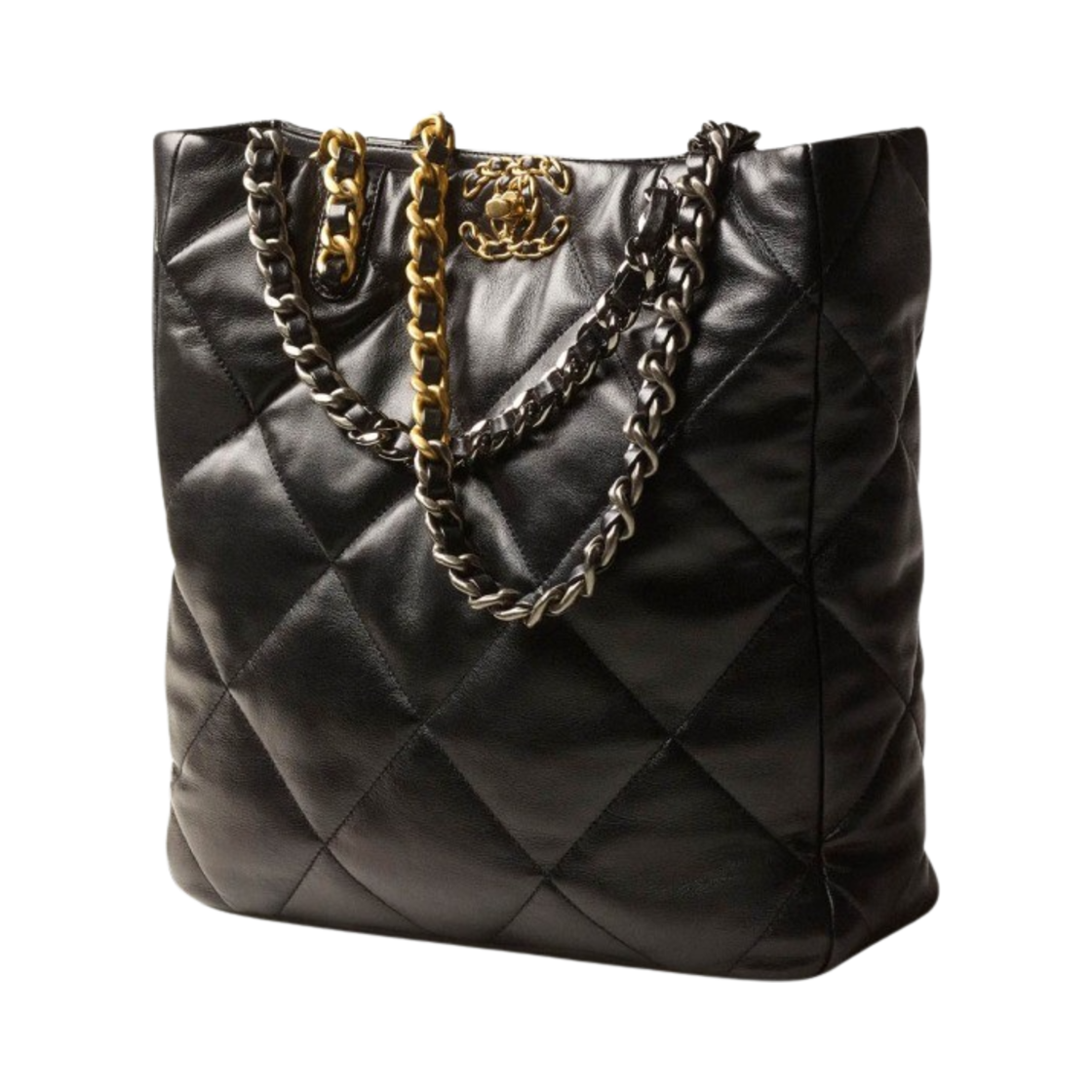 샤넬 19 쇼핑백 샤이니 램스킨 & 골드 메탈 블랙(Chanel 19 Shopping Bag Shiny Lambskin & Gold Black) - 2