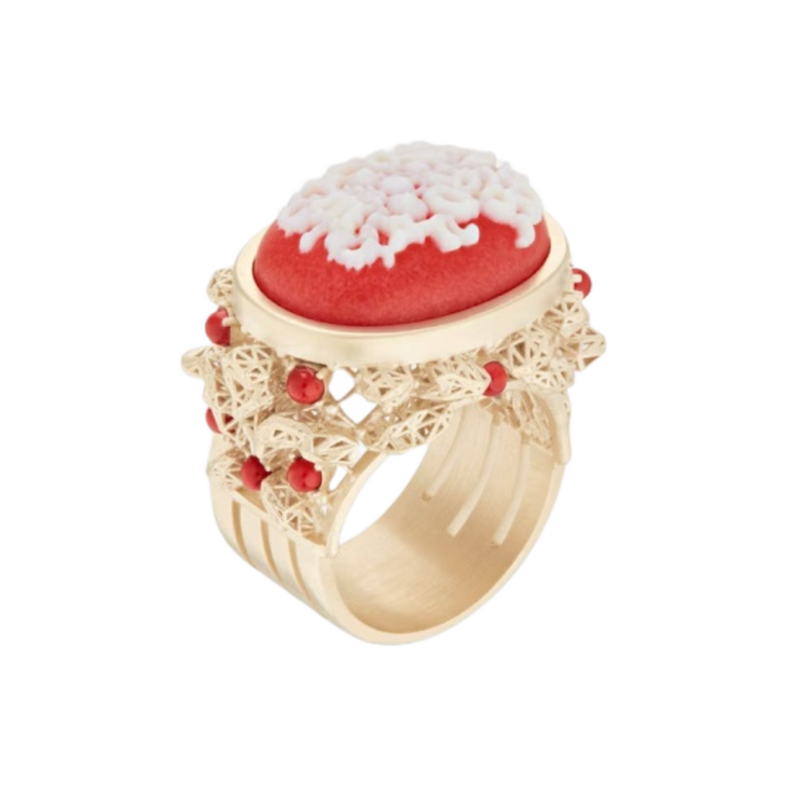 (W) 디올 그랜드 발 링 골드 피니쉬 메탈 레드 레진 펄 레드 화이트 레진((W) Dior Grand Bal Ring Gold Finish Metal Red Resin Pearls Red White Resin) - 1