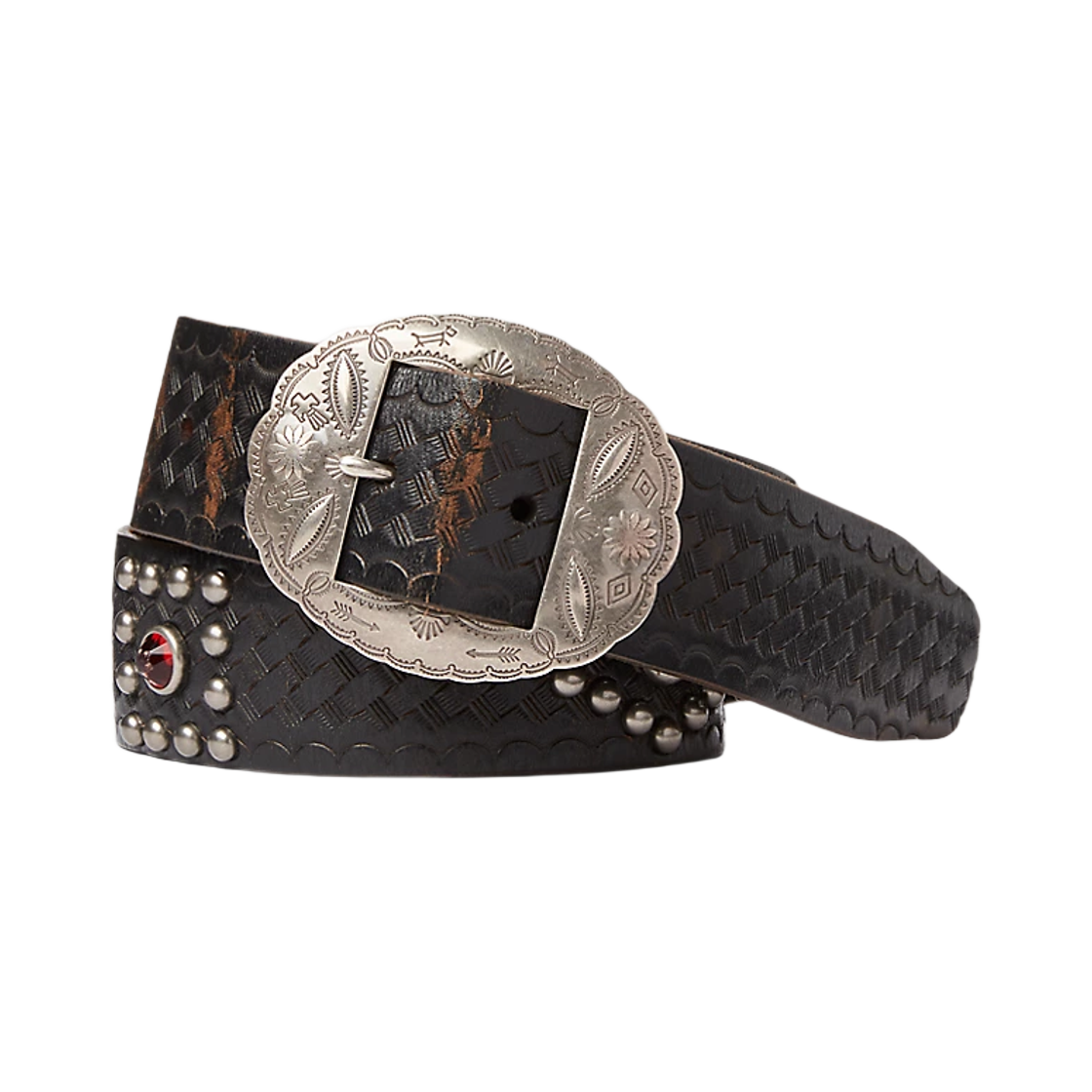 더블알엘 스터드 레더 벨트 블랙 오버 브라운(Double RL Studded Leather Belt Black Over Brown)