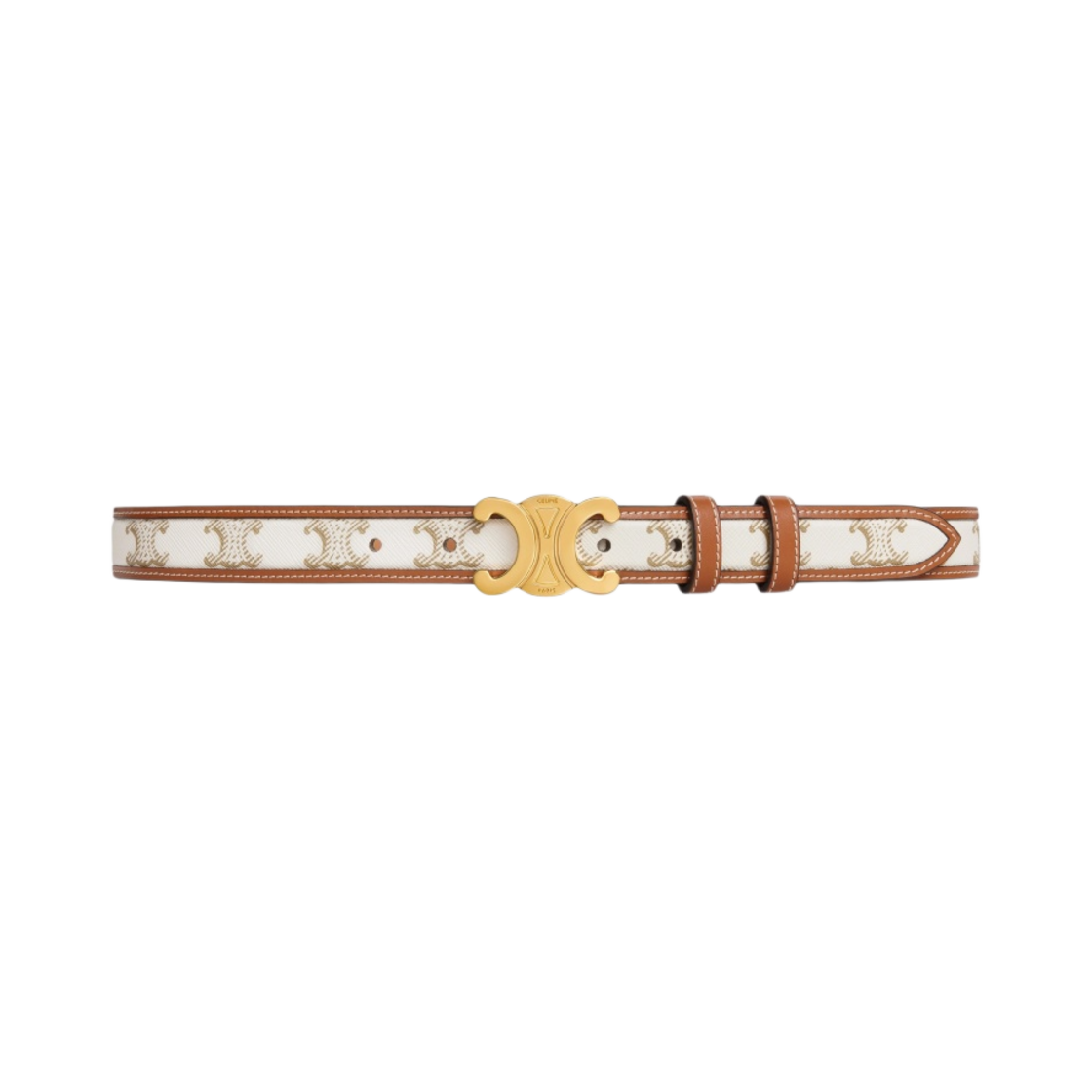 (W) 셀린느 미디움 트리옹프 캔버스 카프스킨 트리옹프 벨트 화이트((W) Celine Medium Triomphe Belt in Triomphe Canvas and Calfskin White) - 1