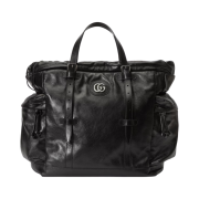 Gucci Drawstring Tote Bag with Tonal Double G Black Leather