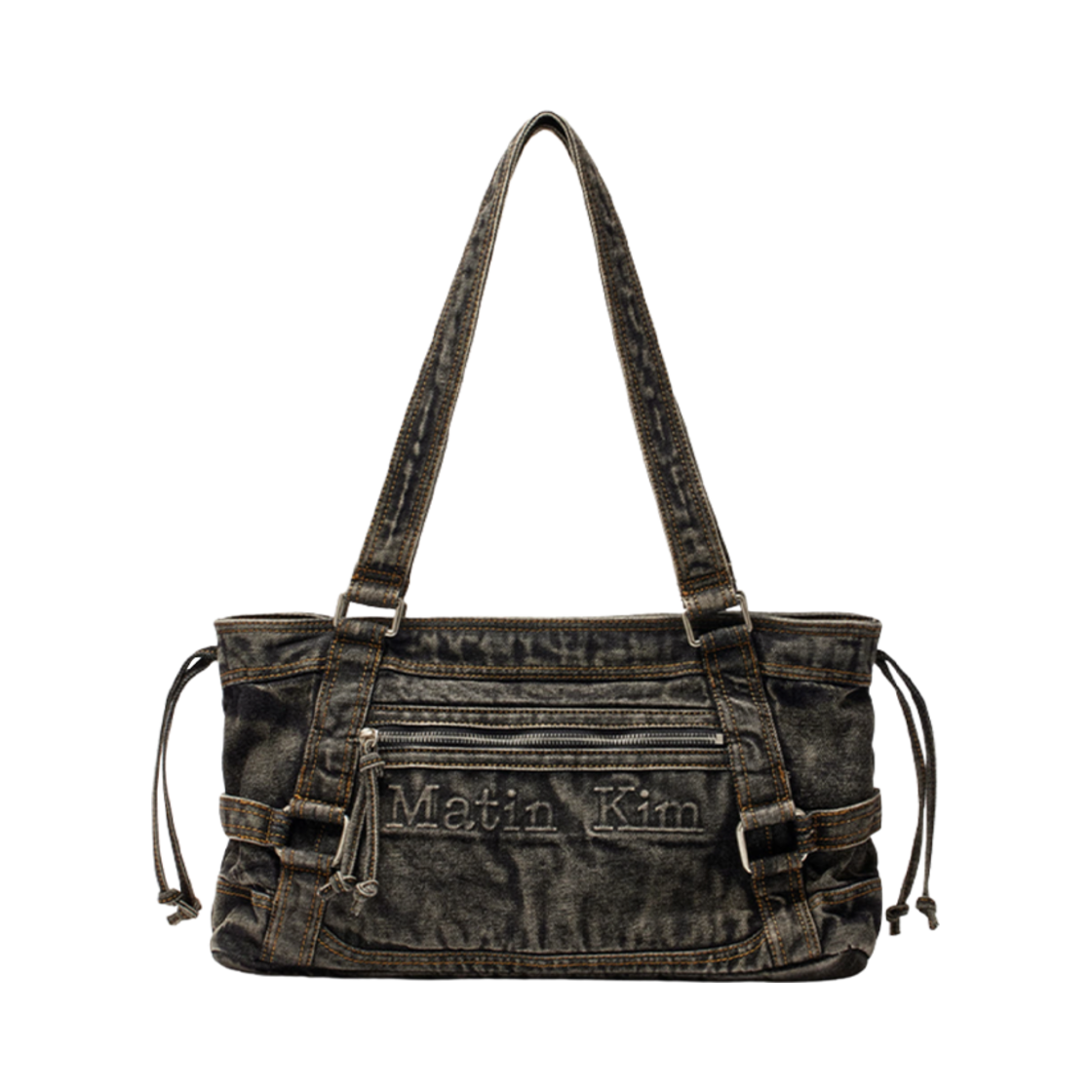 마뗑킴 워시드 데님 스퀘어 숄더백 블랙(Matin Kim Washed Denim Square Shoulder Bag Black)