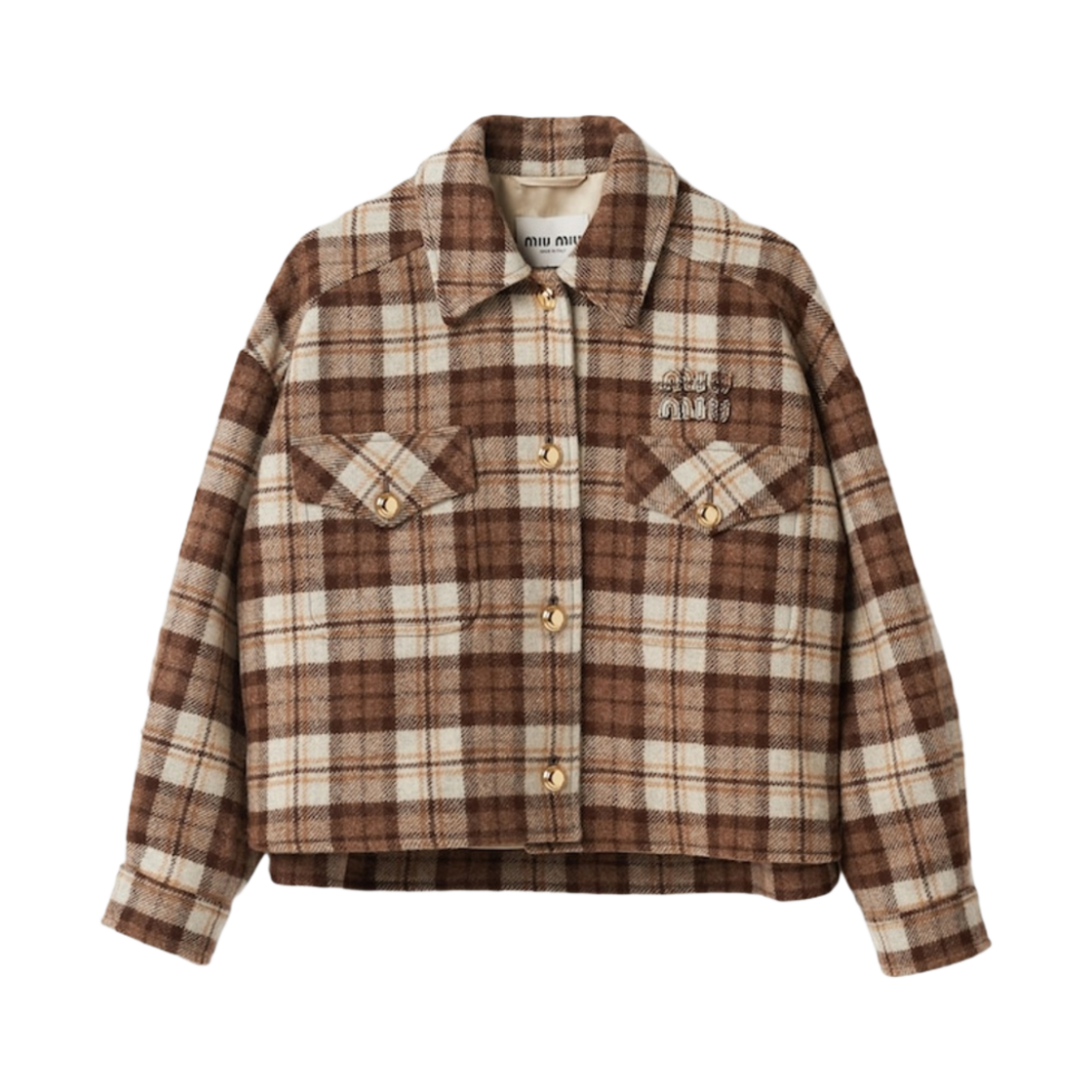(W) 미우 미우 체크 블루종 자켓 코코아 브라운((W) Miu Miu Check Blouson Jacket Cocoa Brown) - 1