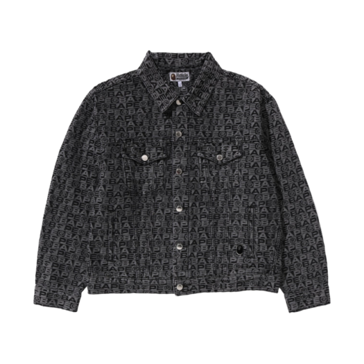 0ZXLJM140312N BAPE Lux Sport Pattern Jacquard 13 oz Denim Trucker Jacket Black
