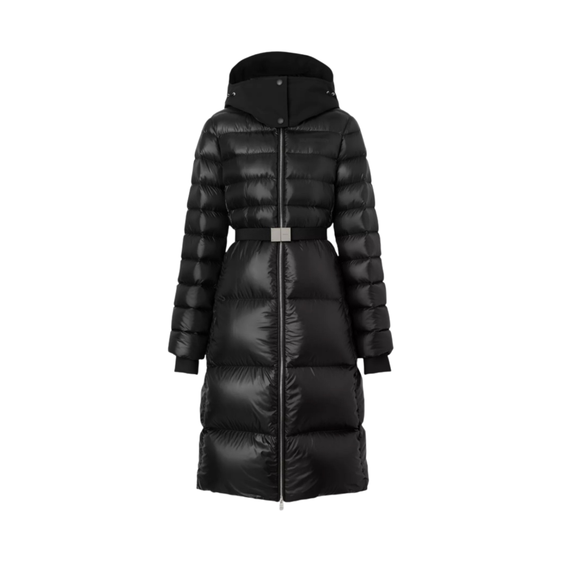 8057843 (W) Burberry Contrast Hood Nylon Mid Length Puffer Coat Black - 대표 이미지 #1