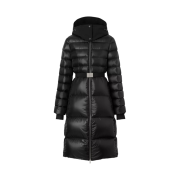 (W) Burberry Contrast Hood Nylon Mid Length Puffer Coat Black