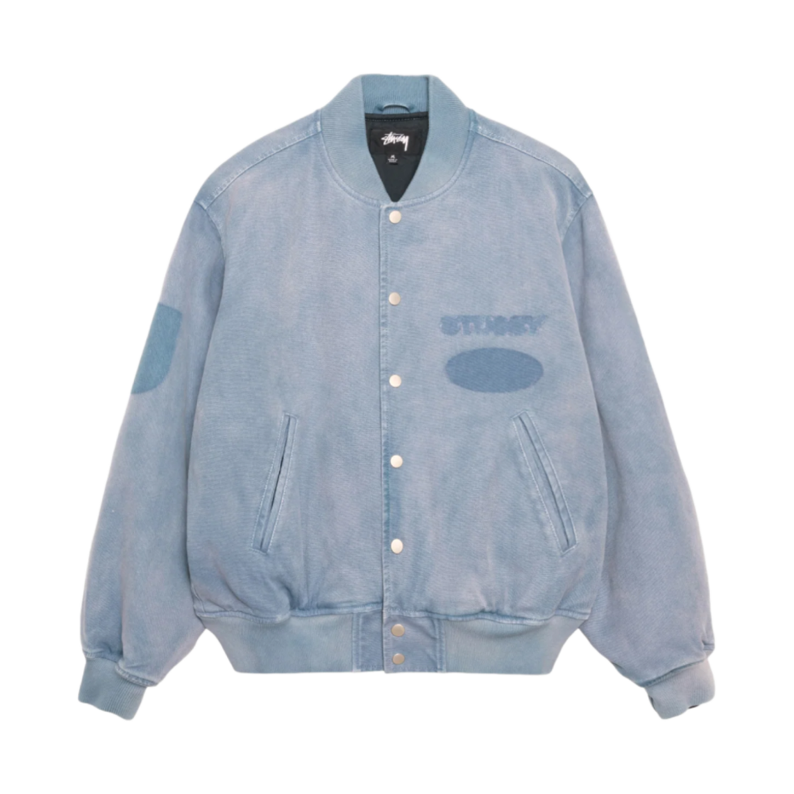 스투시 고스트 로고 캔버스 바시티 자켓 블루(Stussy Ghost Logo Canvas Varsity Jacket Blue)