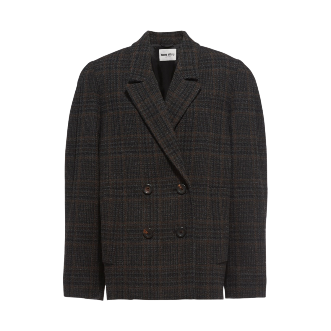 (W) 미우 미우 더블 브레스티드 플래드 자켓 에보니((W) Miu Miu Double Breasted Plaid Jacket Ebony) - 1