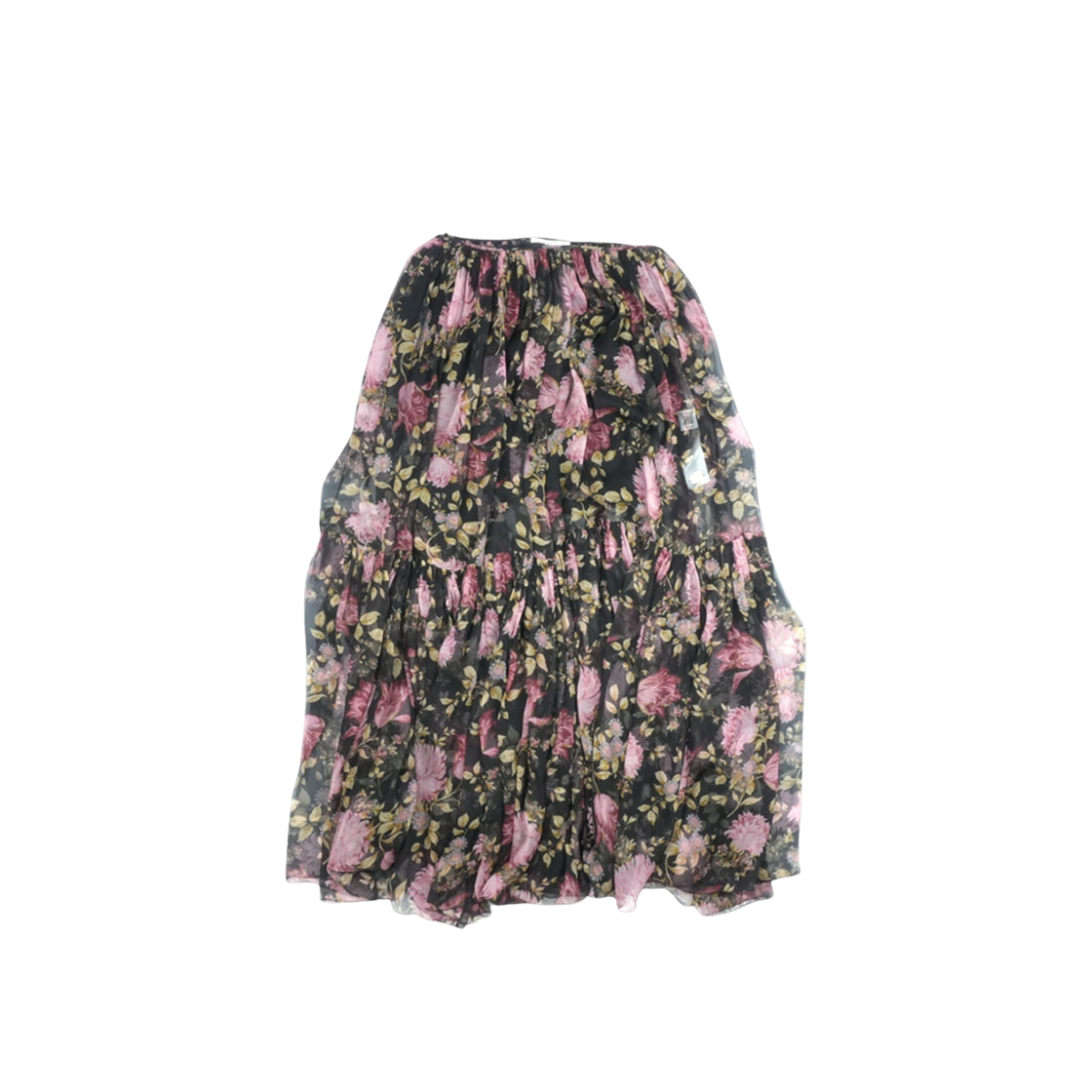(W) 끌로에 플로럴 프린트 플리티드 맥시 스커트 블랙((W) Chloe Floral Print Pleated Maxi Skirt Black)