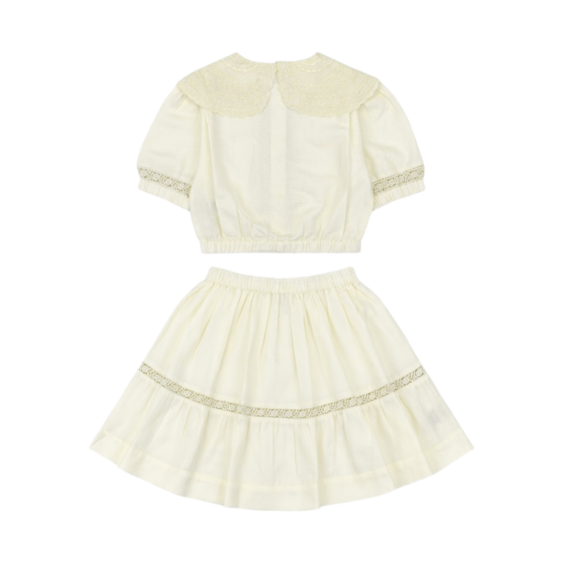 (키즈) 봉주르 다이어리 크롭 블라우스 & 코튼 피케 스커트 세트 바닐라((Kids) Bonjour Diary Cropped Blouse & Cotton Pique Skirt Set Vanilla) - 2