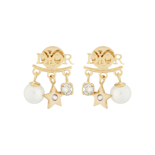 (W) Dior Clair D Lune Earrings Gold Finish Metal White Crystals