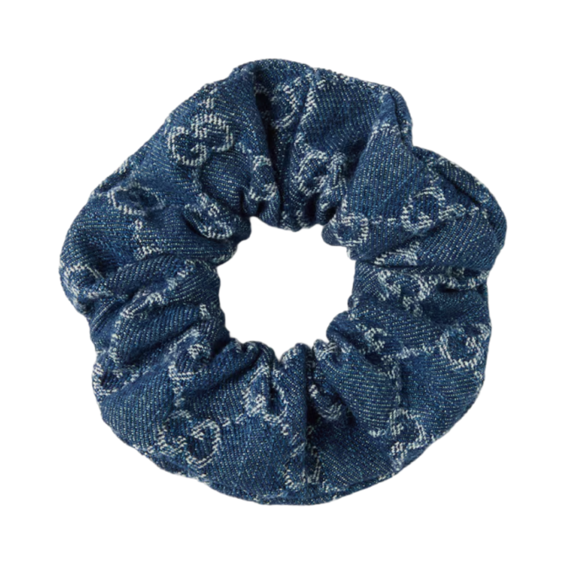 (W) 구찌 GG 데님 스크런치 블루 화이트((W) Gucci GG Denim Scrunchie Blue White) - 1