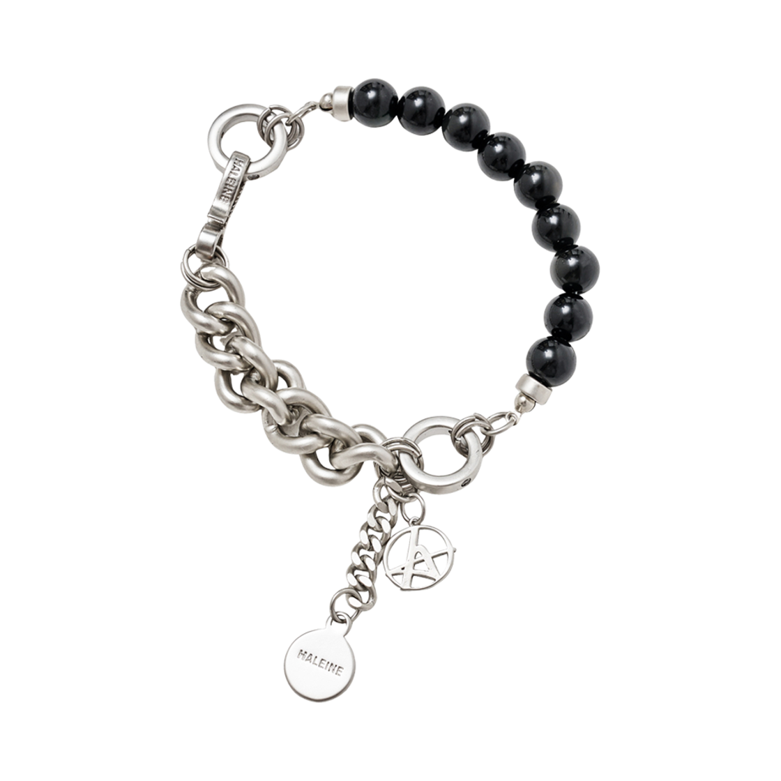 알렌느 커브 체인 & 젬스톤 브레이슬릿 블랙(Haleine Curb Chain & Gemstone Bracelet Black)