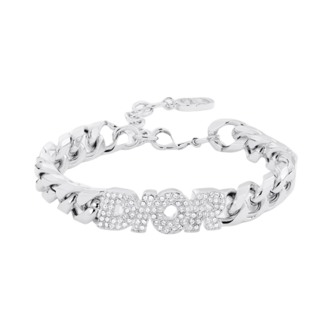 디올 이탈릭 체인 링크 브레이슬릿 실버 피니쉬 브래스 화이트 크리스탈