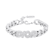 Dior Italic Chain Link Bracelet Silver Finish Brass White Crystals