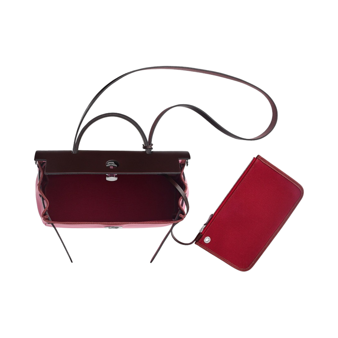 에르메스 에르백 집 31 베르소 백 르투르네 & 팔라듐 하드웨어 로즈 버블 검 루비스 루즈 셀리에(Hermes Herbag Zip 31 Verso Bag Retourne & Palladium Rose Bubble Gum Rubis Rouge Sellier) - 4