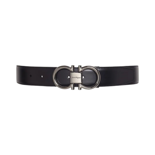 Ferragamo Reversible and Adjustable Calfskin Leather Gancini Belt Black Hickory