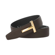 Tom Ford Grain Leather T Icon Reversible Belt Chocolate Black