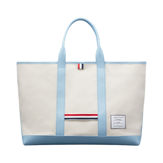 MAG389A-06555-463 Thom Browne Cotton Canvas Leather Medium Tool Tote Bag Blue