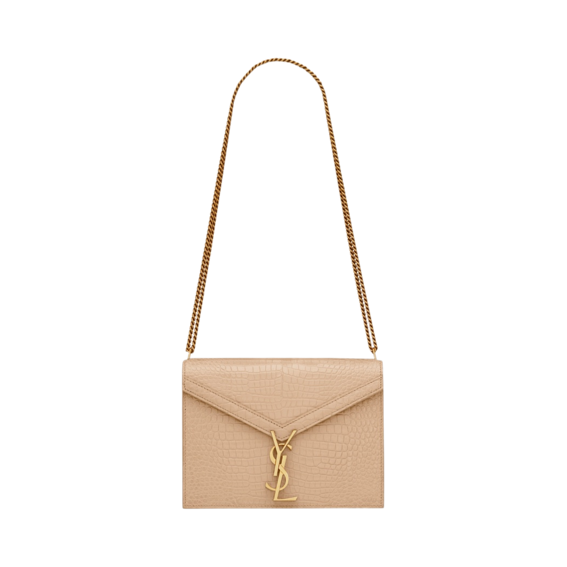 생로랑 카산드라 미디움 체인 백 크로커다일 엠보스 샤이니 레더 다크 베이지(Saint Laurent Cassandra Medium Chain Bag in Crocodile-Embossed Shiny Leather Dark Beige) - 1
