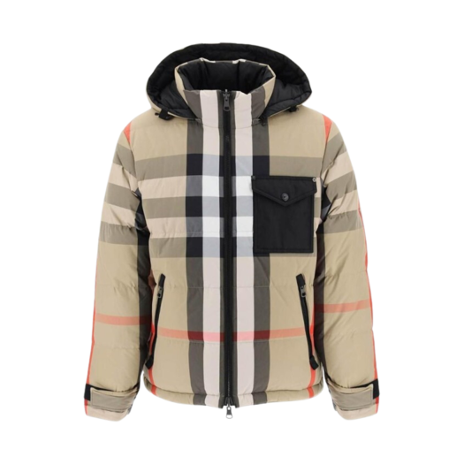 Burberry Check Pocket Rutland Reversible Down Jacket Archive Beige Black