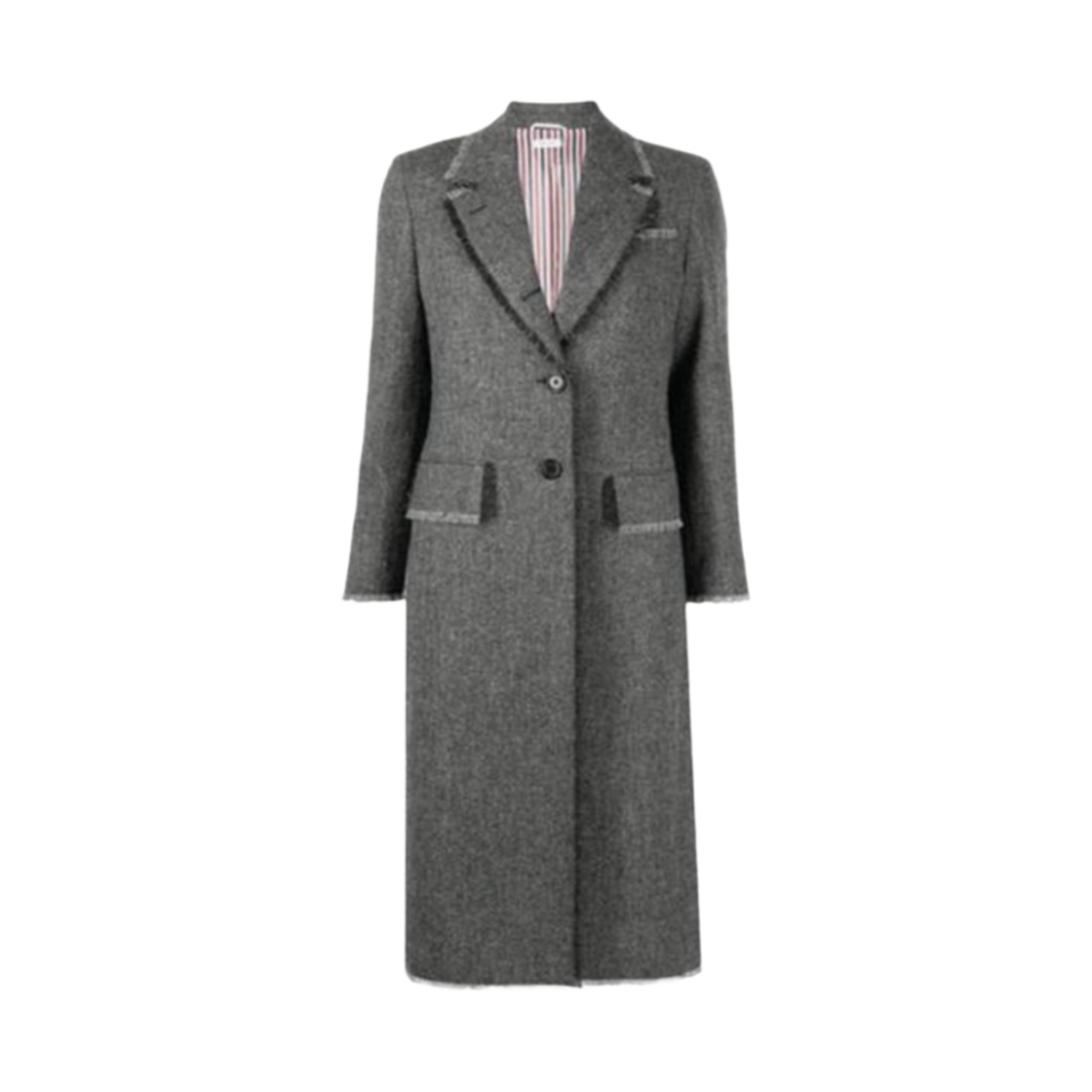 (W) 톰브라운 솔리드 도네갈 트위드 와이드 라펠 오버코트 미디움 그레이((W) Thom Browne Solid Donegal Tweed Wide Lapel Overcoat Medium Grey) - 1