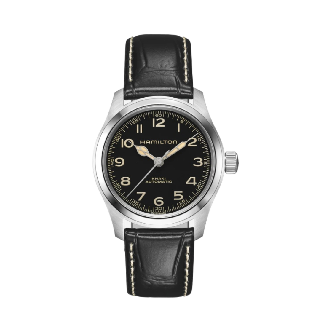해밀턴 카키 필드 머피 38mm 오토매틱 스테인리스 스틸 레더 블랙(Hamilton Khaki Field Murph 38mm Automatic Stainless Steel Leather Black)