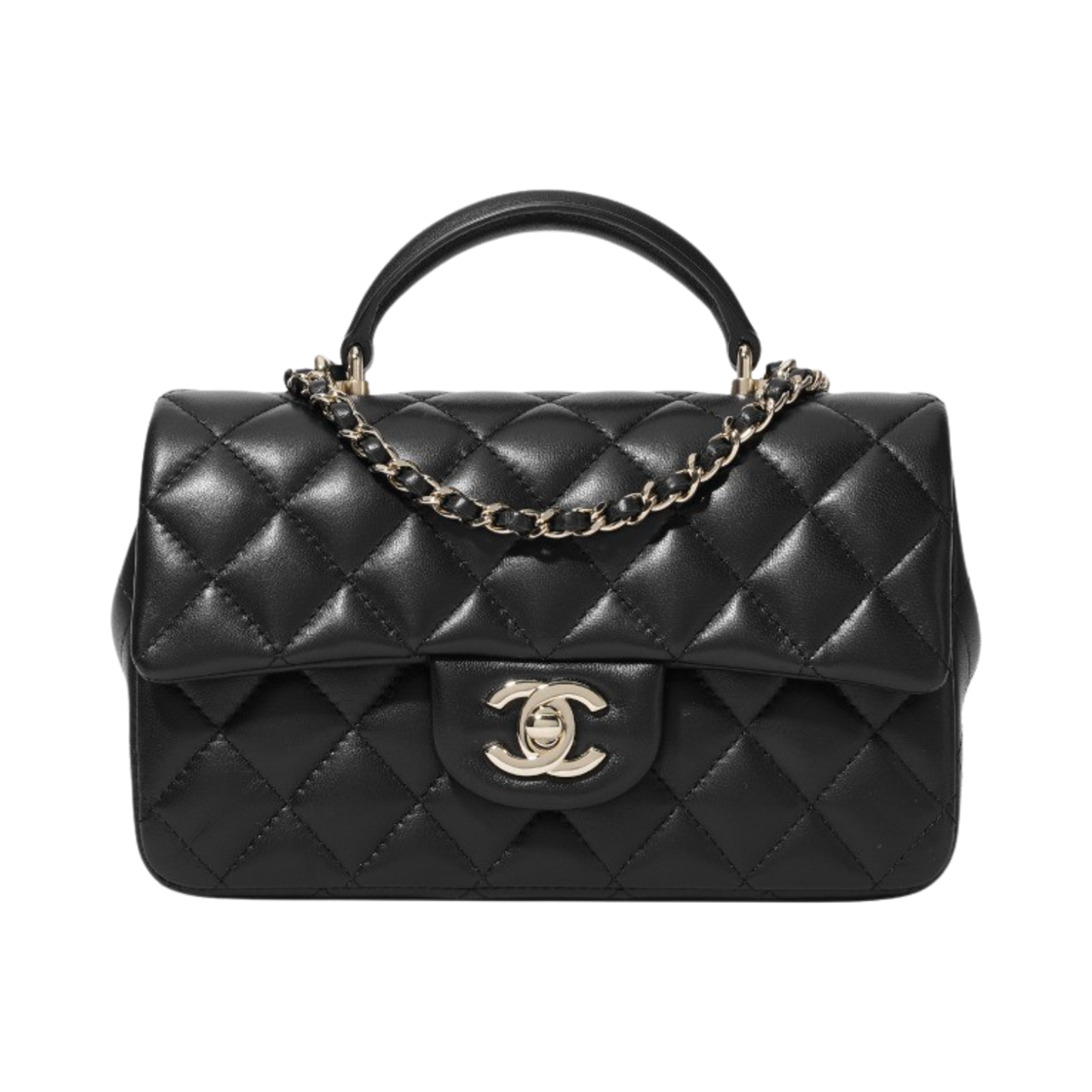 샤넬 핸들 장식의 미니 플랩백 램스킨 & 골드 메탈 블랙(Chanel Mini Flap Bag with Top Handle Lambskin & Gold Black)