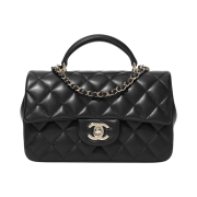 Chanel Mini Flap Bag with Top Handle Lambskin & Gold Black