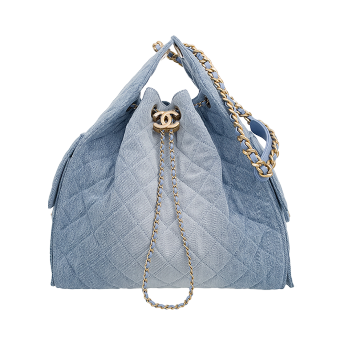 샤넬 25S 25백 미듐 블루 빈티지금장 워시드데님