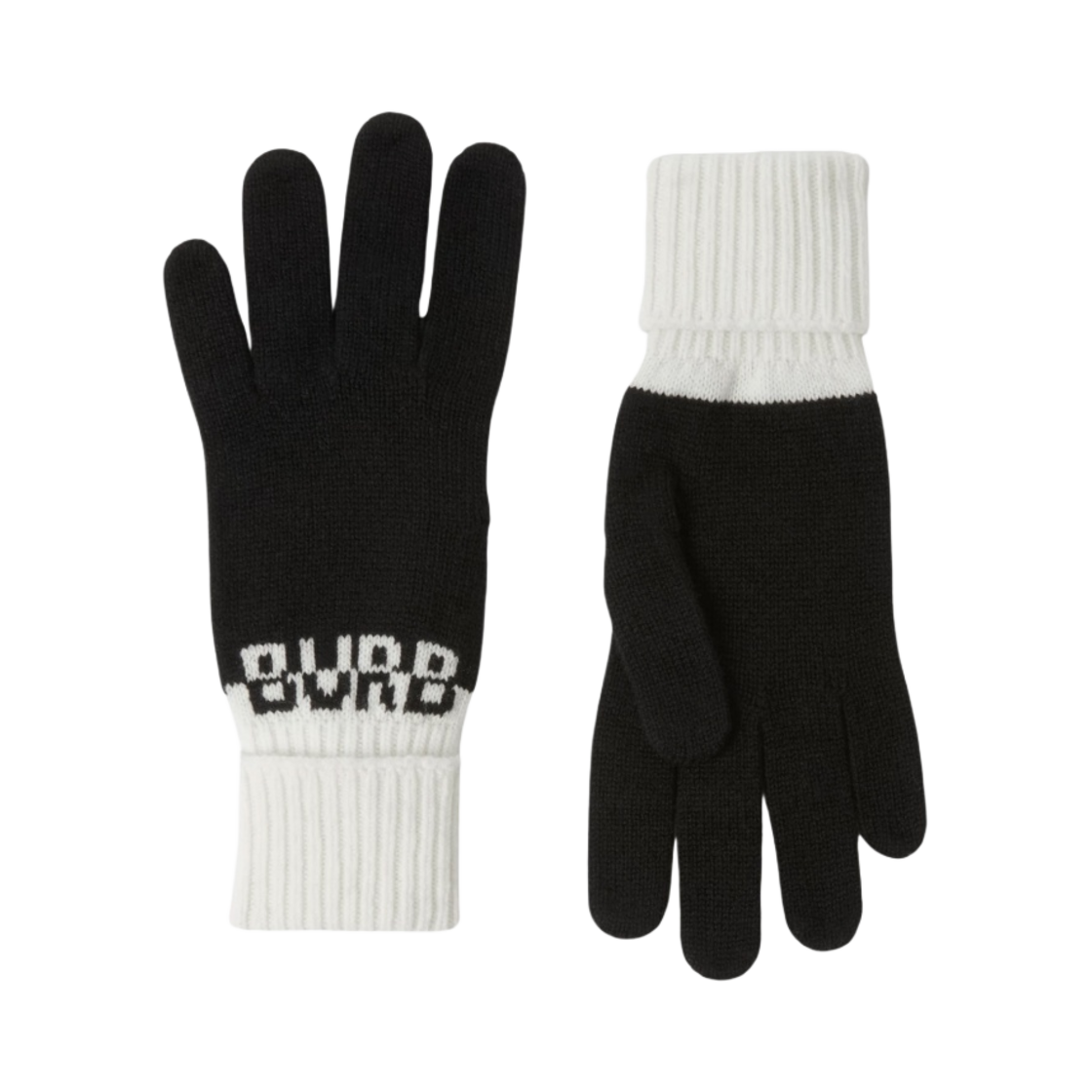 버버리 로고 인타르시아 투톤 캐시미어 글러브 블랙 화이트(Burberry Logo Intarsia Two-Tone Cashmere Gloves Black White) - 1